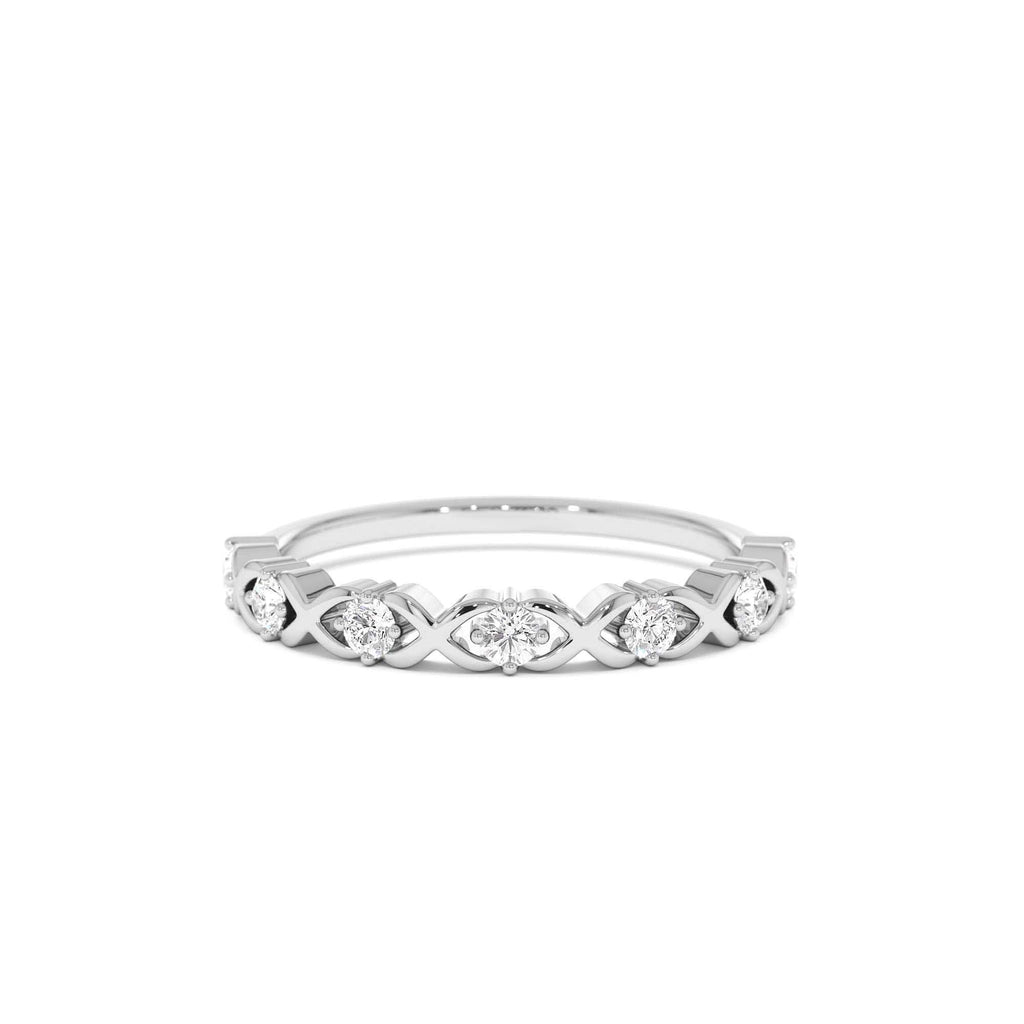 X O Design Diamond Wedding RIng in 14K Gold — view 4