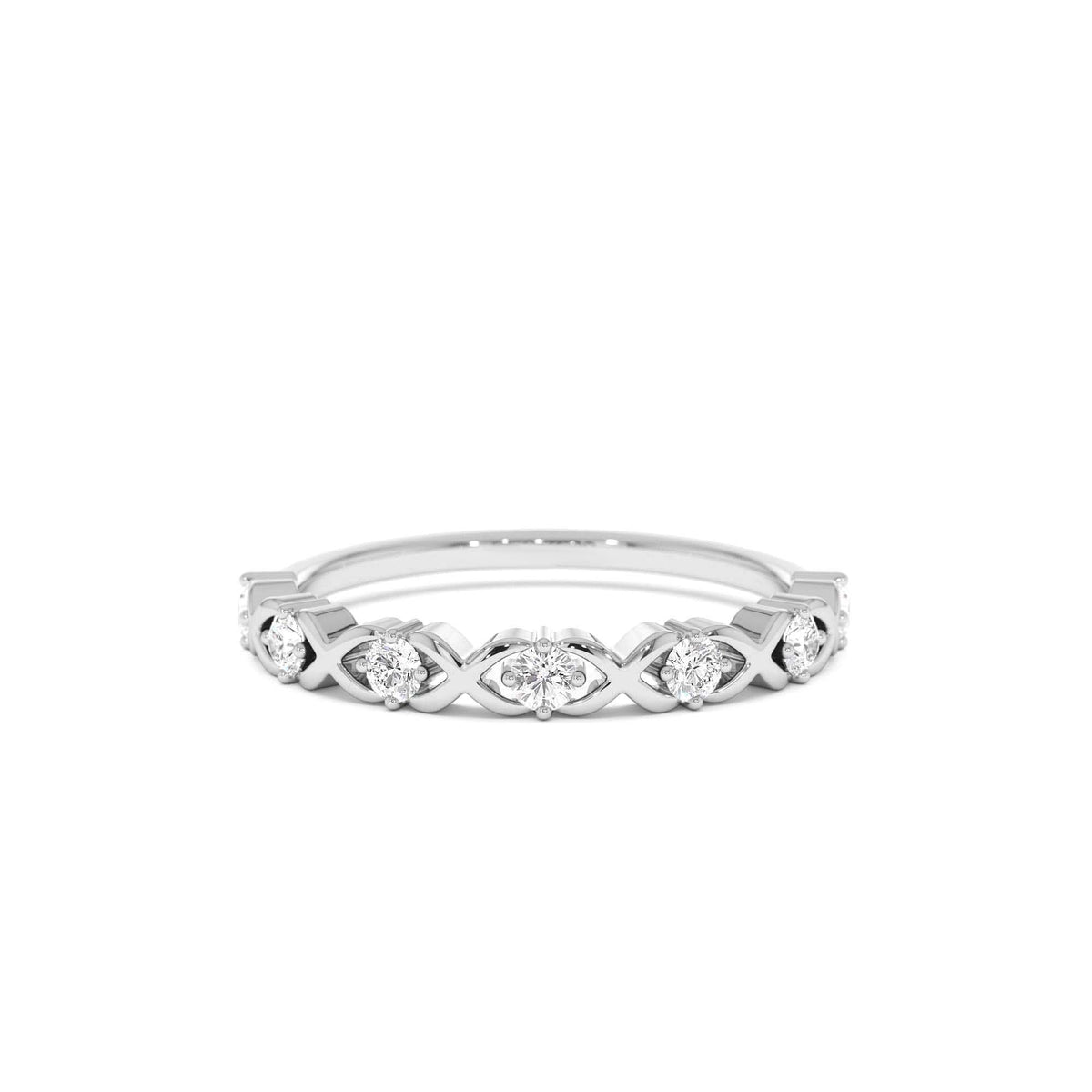 X O Design Diamond Wedding RIng in 14K Gold — view 4