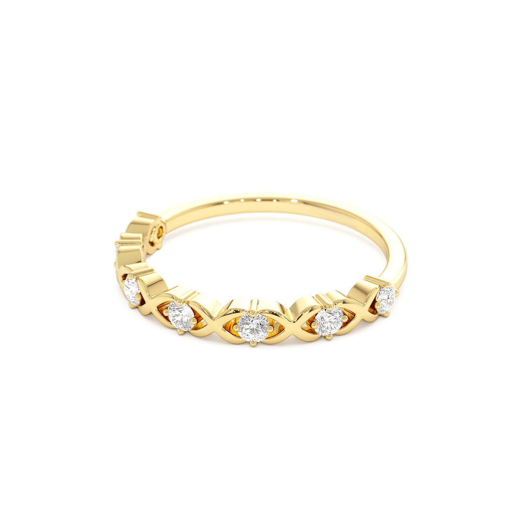 X O Design Diamond Wedding RIng in 14K Gold — view 2