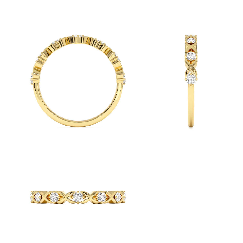 X O Design Diamond Wedding RIng in 14K Gold — view 3