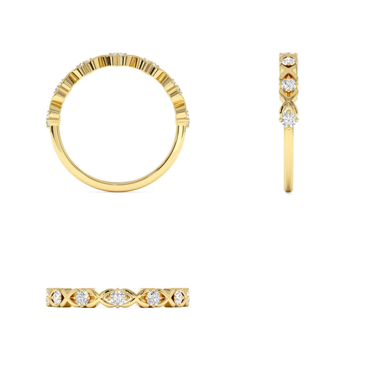 X O Design Diamond Wedding RIng in 14K Gold — view 3