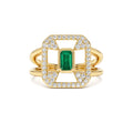 Art Deco Design Emerald Halo Ring in 14K Gold — view 1