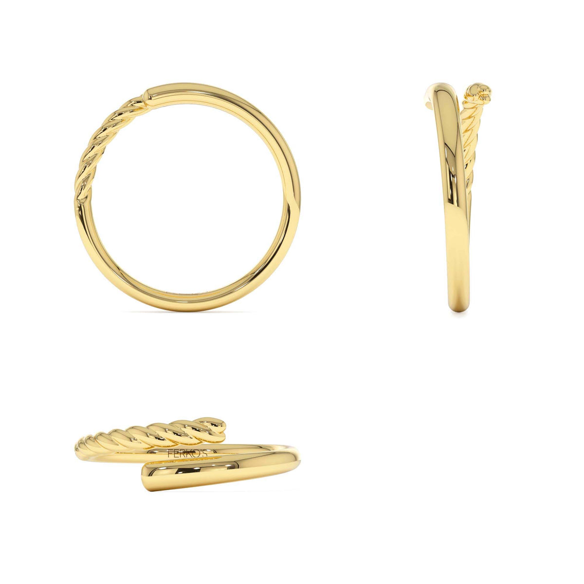 Open Band Twist Rope Design Ring in 14K Gold — view 3