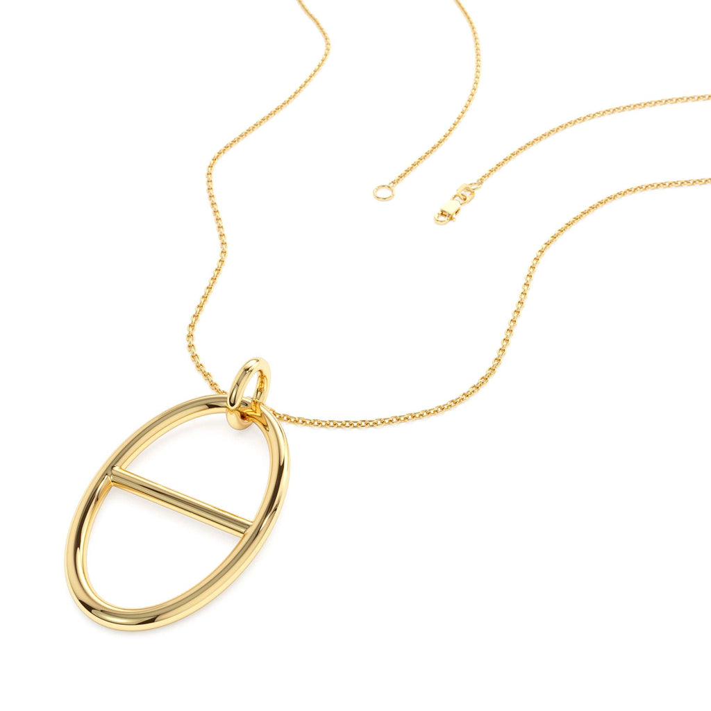 Minimalist Oval Pendant Necklace in 14K Gold — view 2