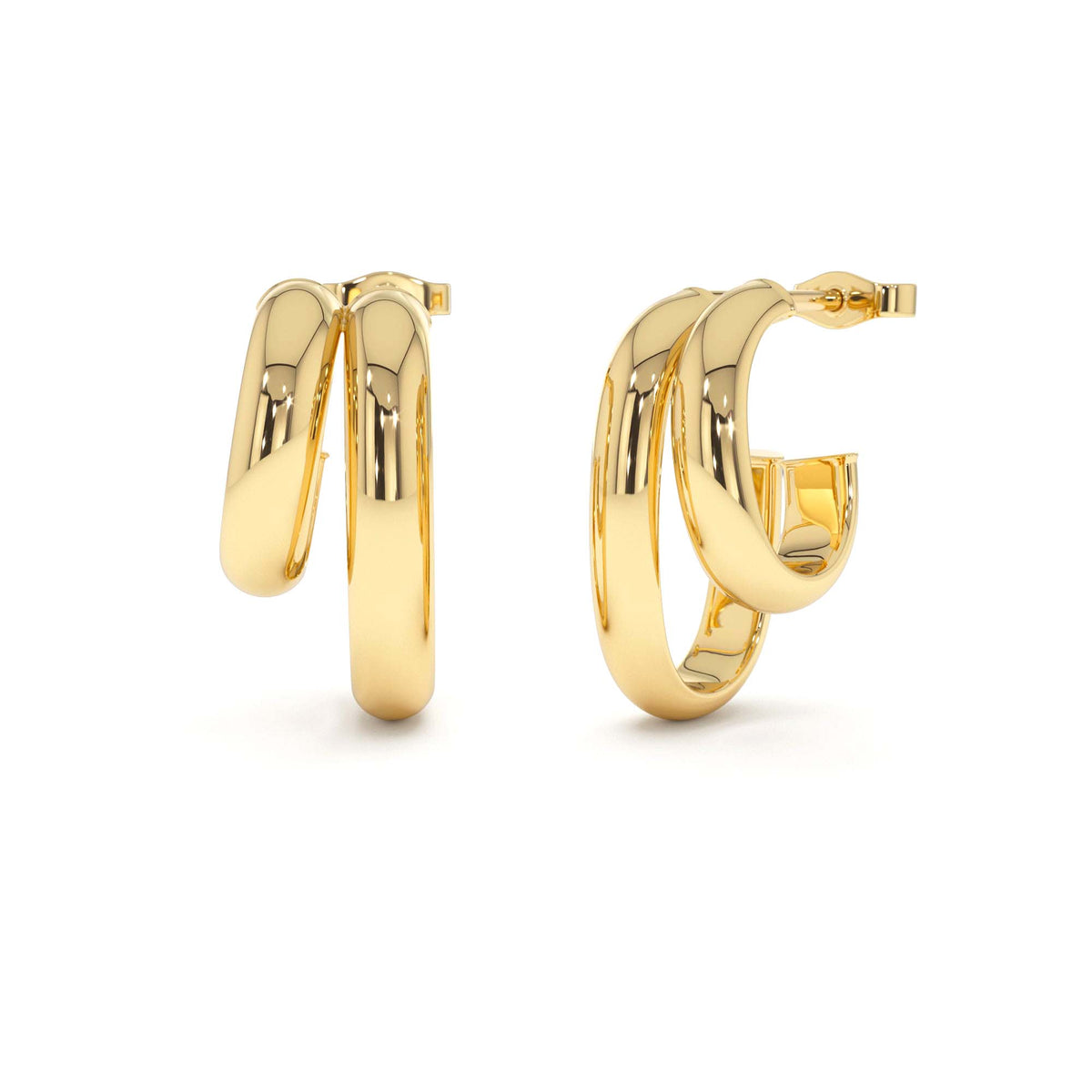 Modern Double Hoop Earrings in 14K Gold — view 1