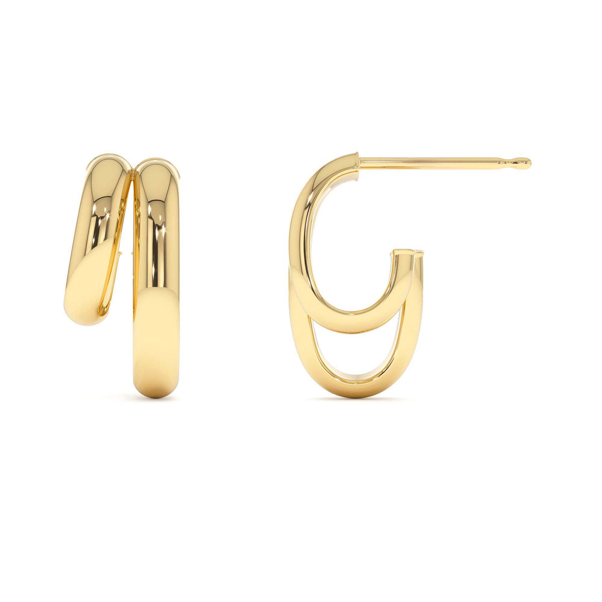Modern Double Hoop Earrings in 14K Gold — view 2
