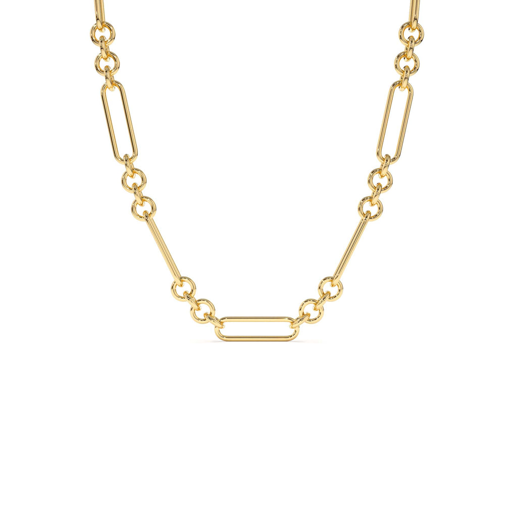 Mixed Link Paperclip Bolo Chain Necklace in 14K Gold — view 1