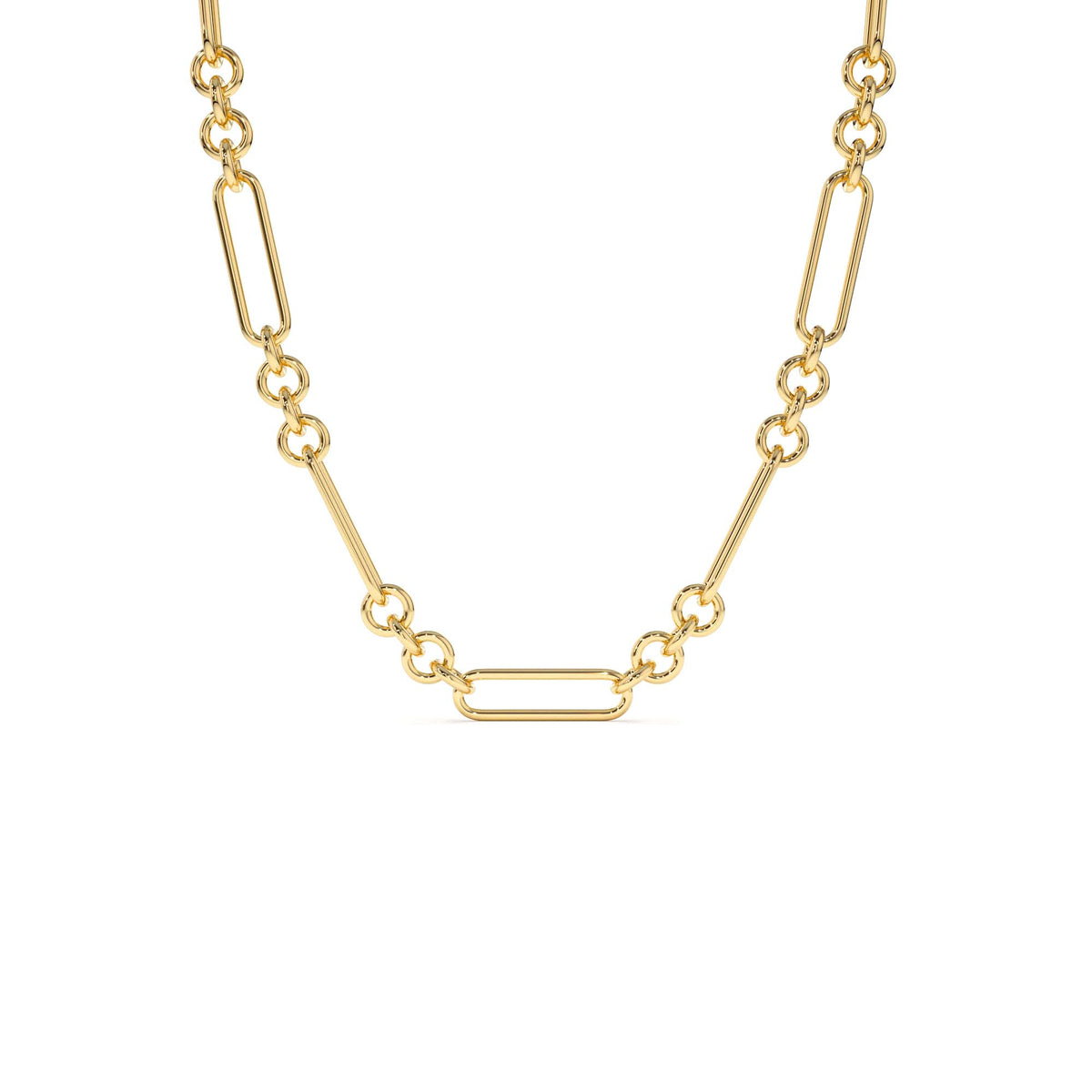 Mixed Link Paperclip Bolo Chain Necklace in 14K Gold — view 1
