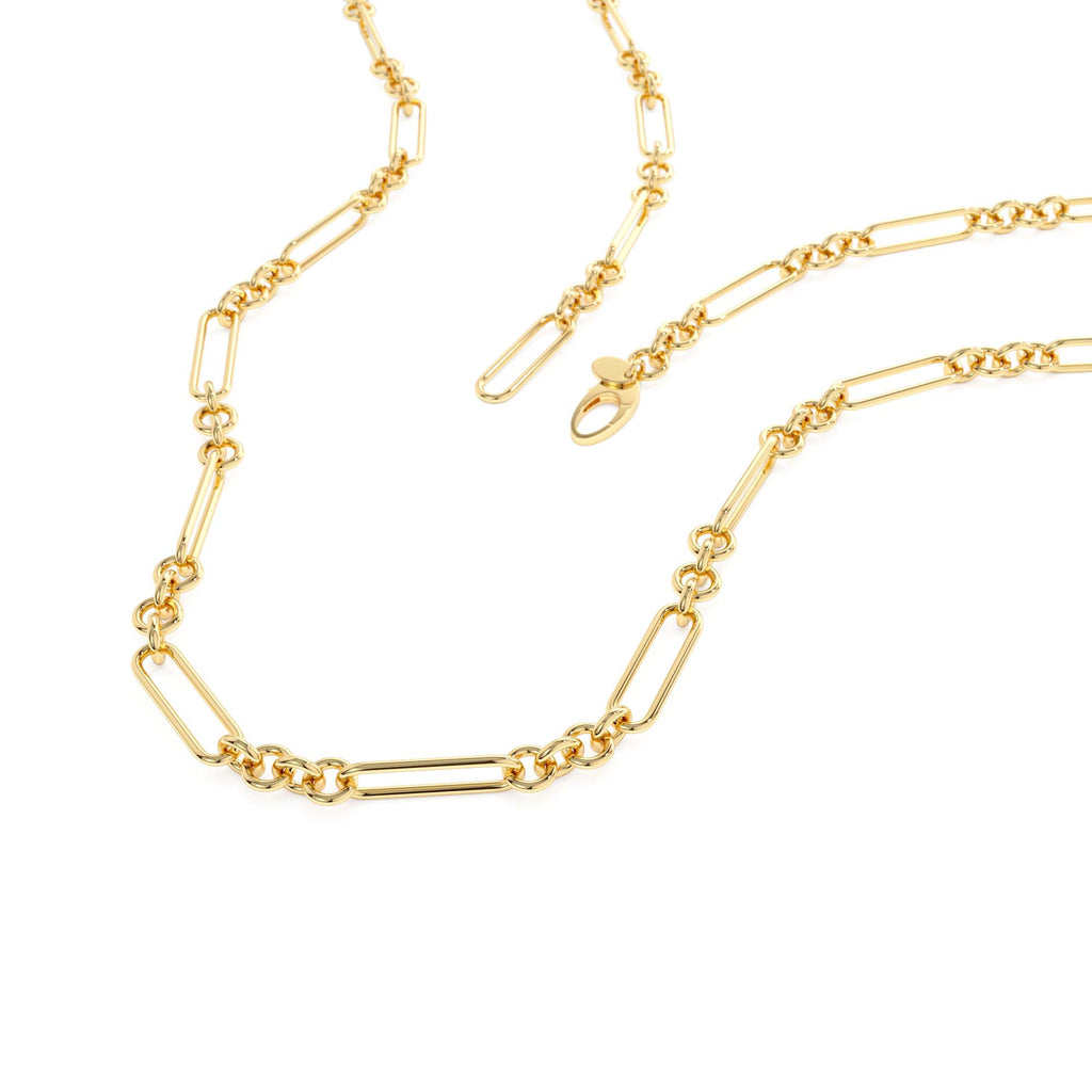 Mixed Link Paperclip Bolo Chain Necklace in 14K Gold — view 2