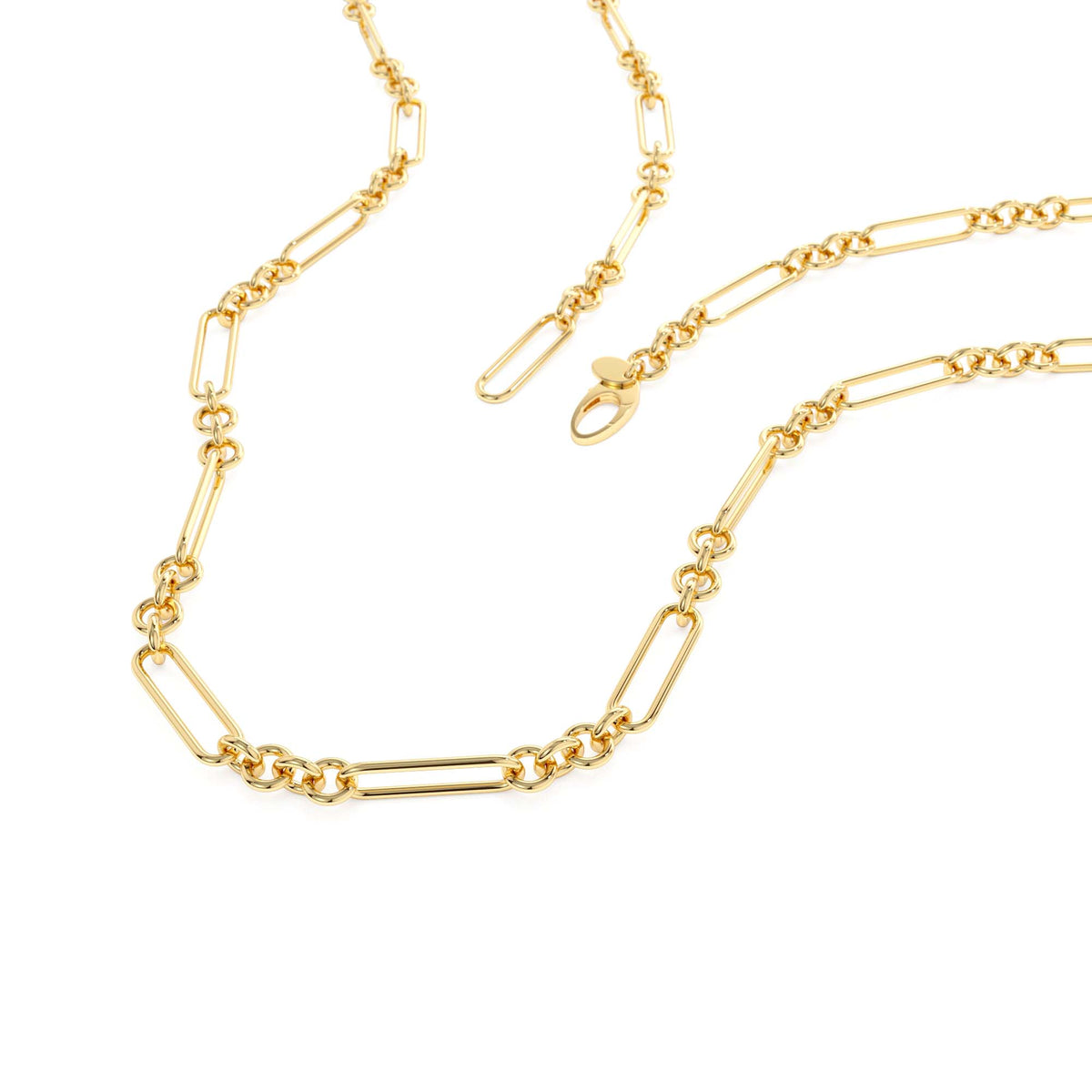 Mixed Link Paperclip Bolo Chain Necklace in 14K Gold — view 2