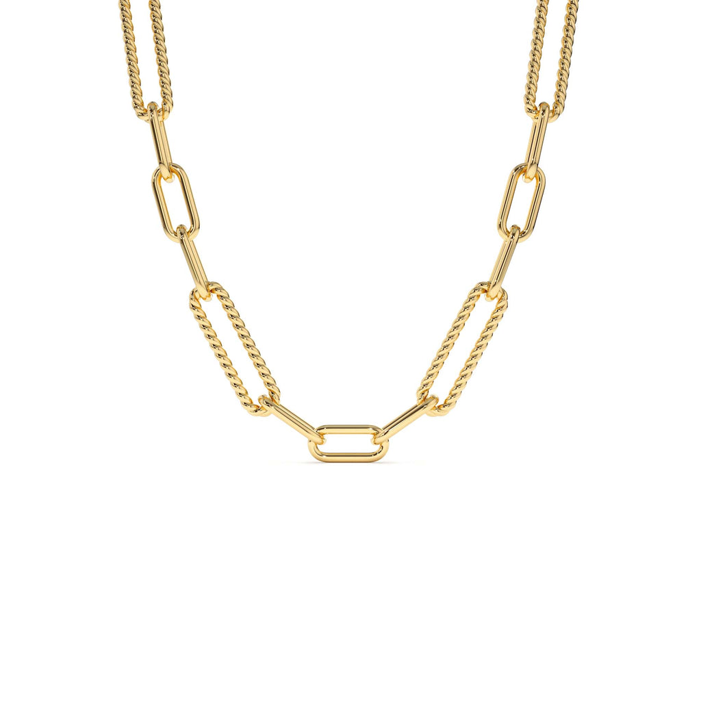 Rope Paperclip and Plain Oval Link Necklace in 14K Gold — view 1
