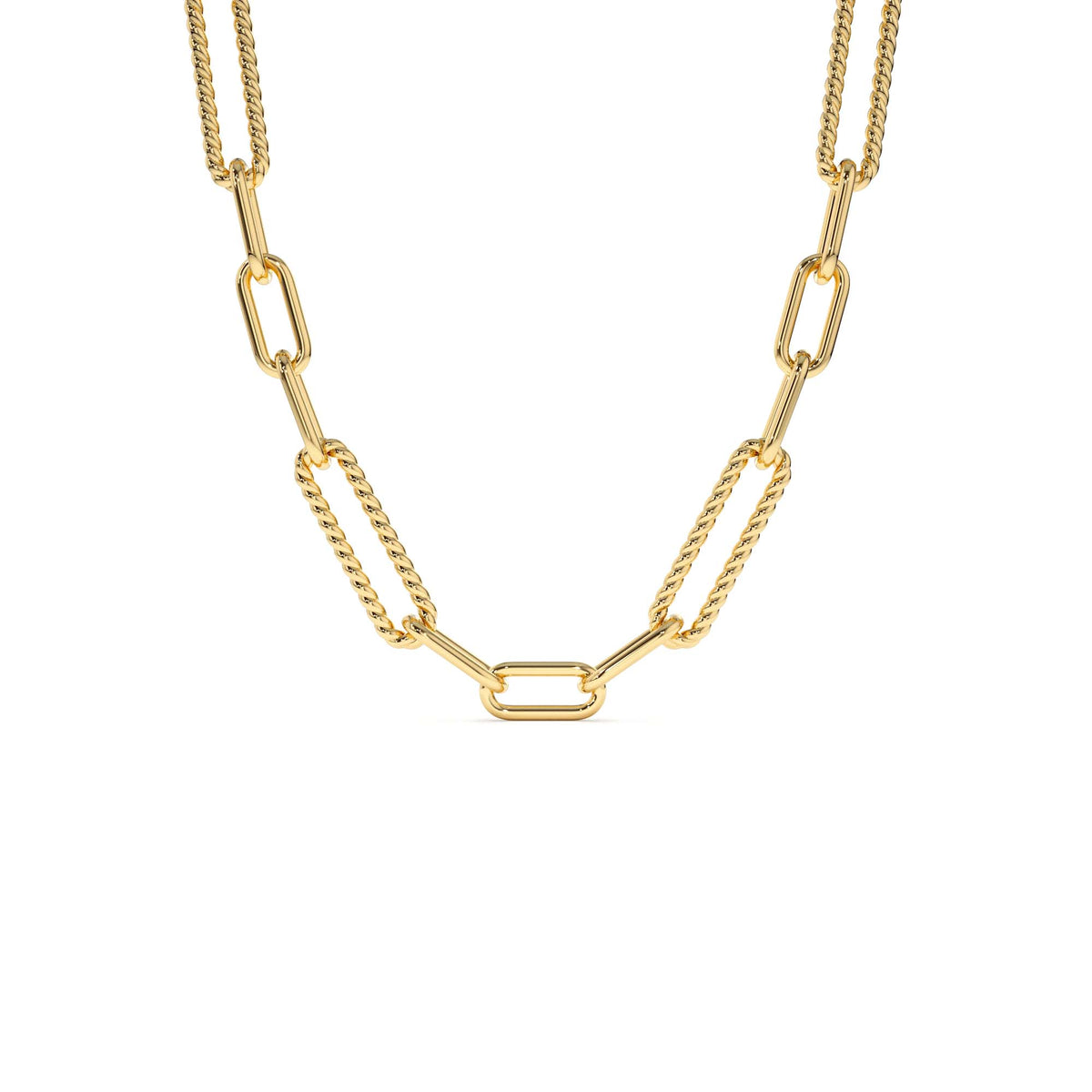 Rope Paperclip and Plain Oval Link Necklace in 14K Gold — view 1