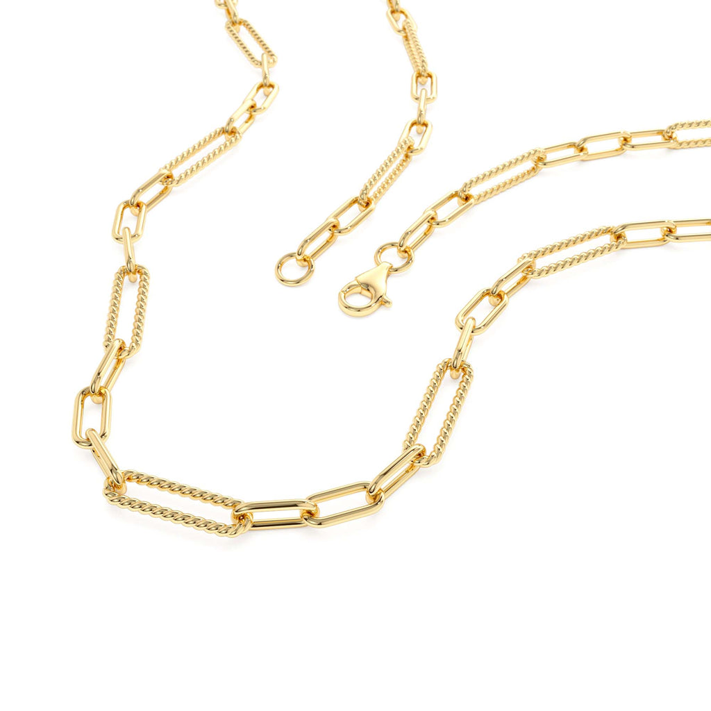 Rope Paperclip and Plain Oval Link Necklace in 14K Gold — view 2