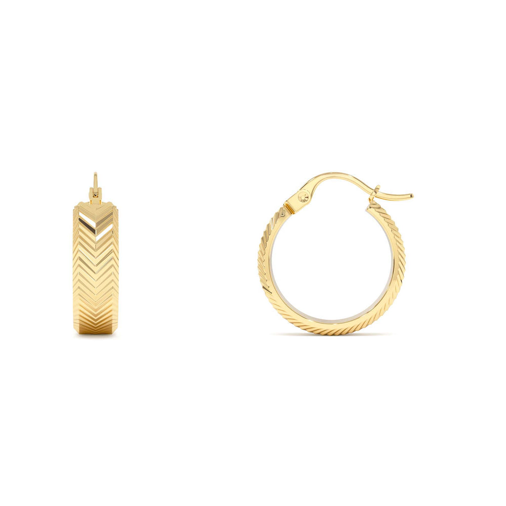 Diamond Cut Tetured Hoop Earrings in 14K Gold — view 2