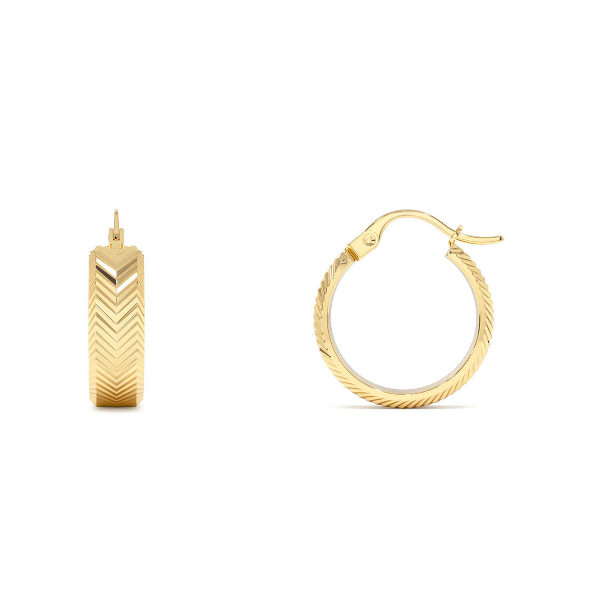 Diamond Cut Tetured Hoop Earrings in 14K Gold — view 2