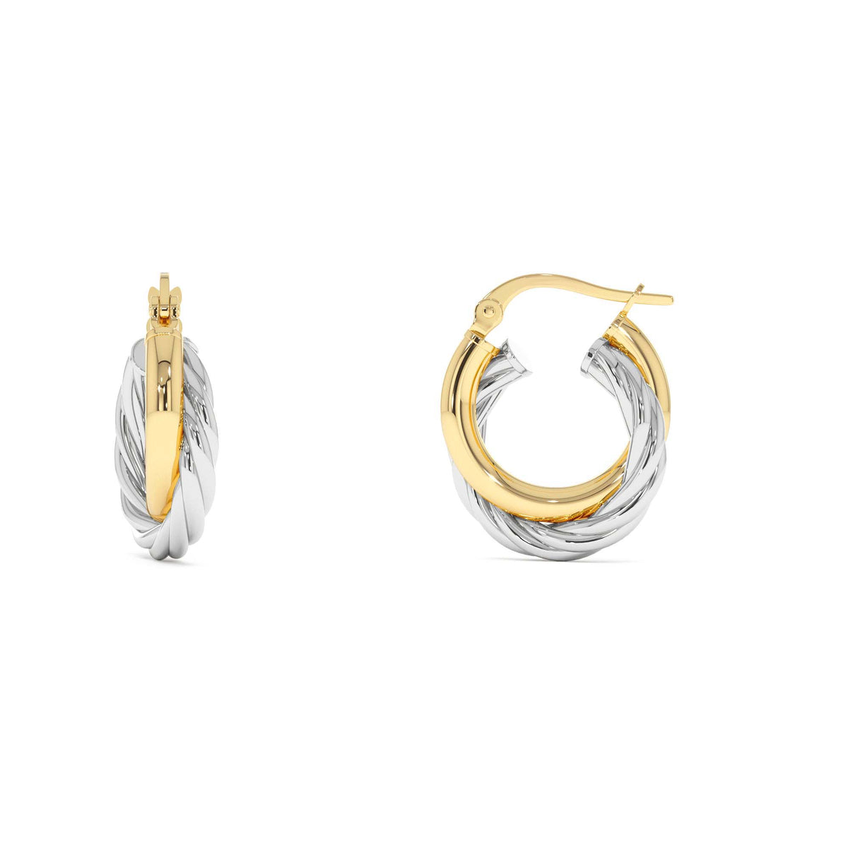and White Gold Twisted Hoops in 14K Gold — view 2