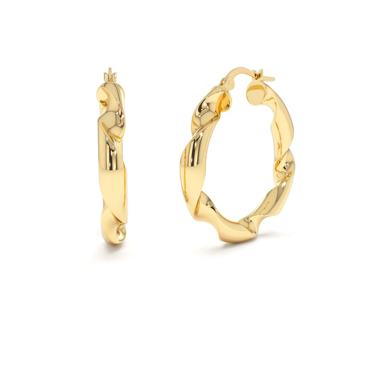 Twisted Textured Chunky Hoop Earrings in 14K Gold — view 1