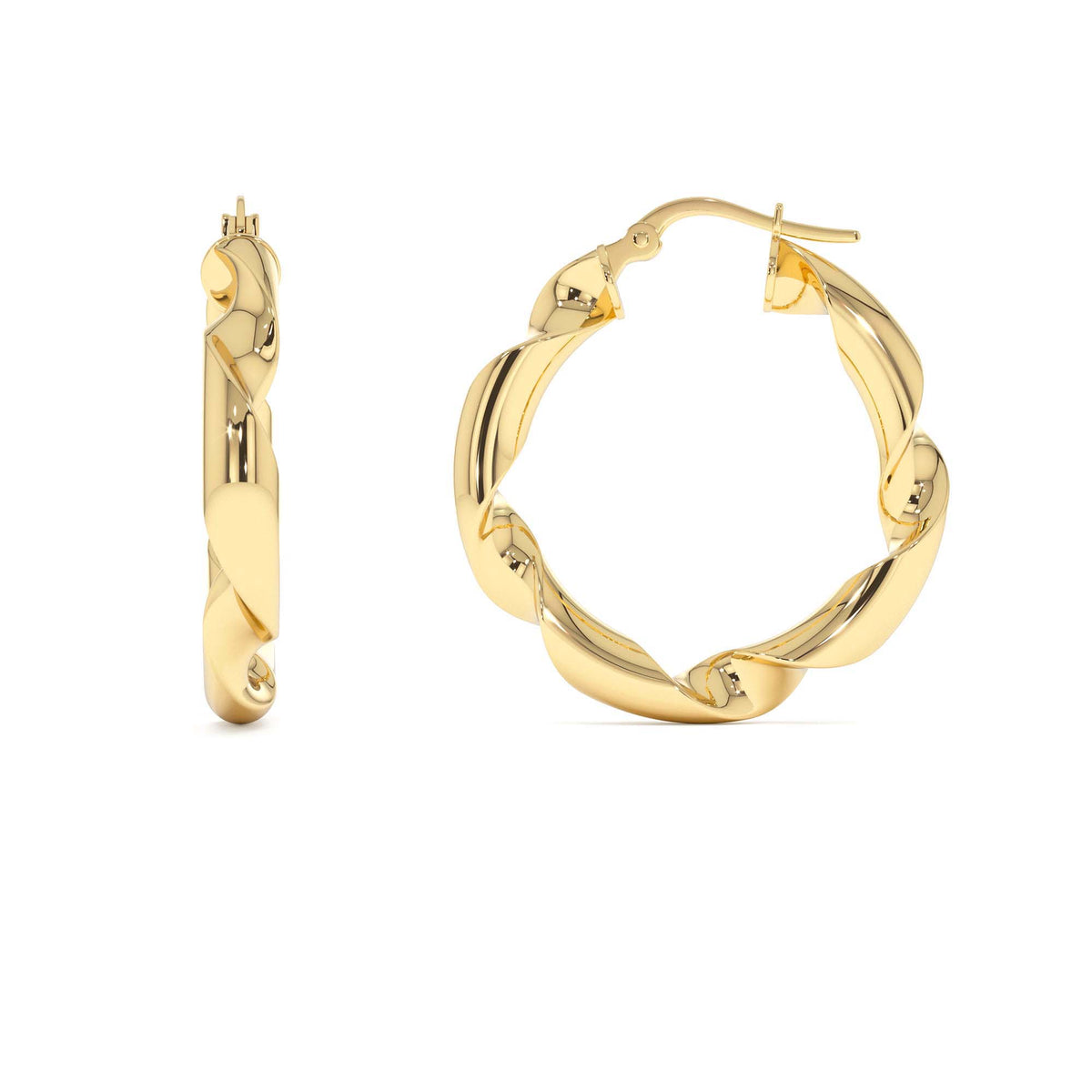 Twisted Textured Chunky Hoop Earrings in 14K Gold — view 2