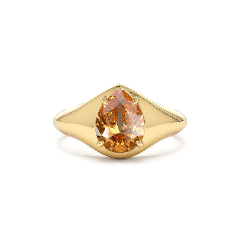 Pear Shaped Citrine Statement Ring in 14K Gold — view 1