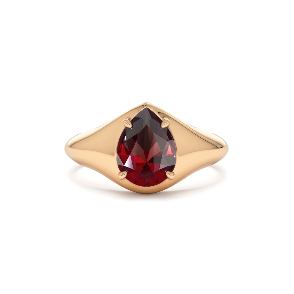 Pear Shaped Garnet Statement Ring in 14K Gold — view 5