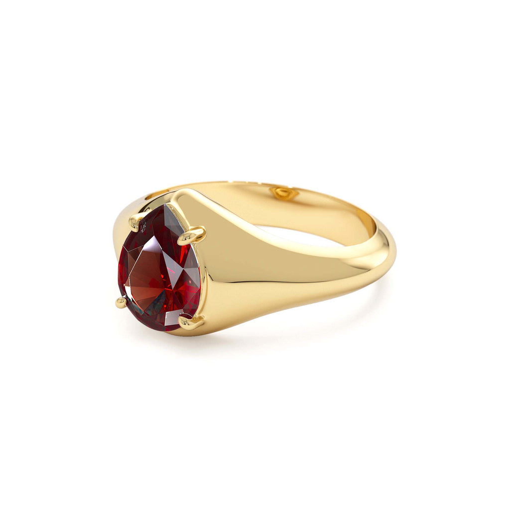 Pear Shaped Garnet Statement Ring in 14K Gold — view 2