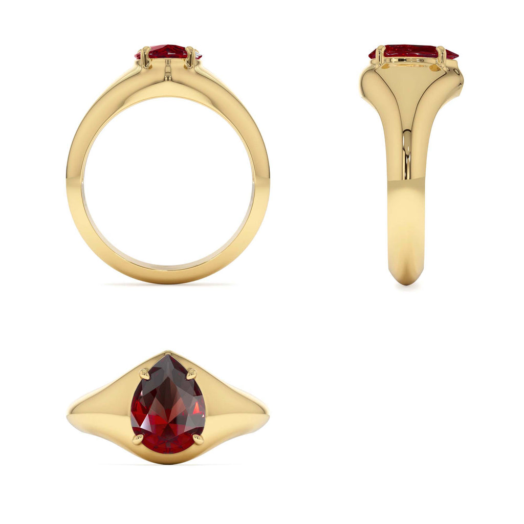 Pear Shaped Garnet Statement Ring in 14K Gold — view 3