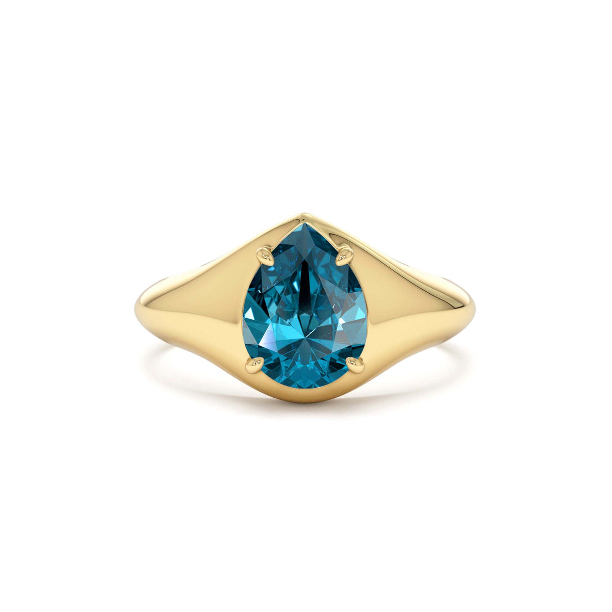 Pear Shaped London Blue Topaz Statement Ring in 14K Gold — view 1