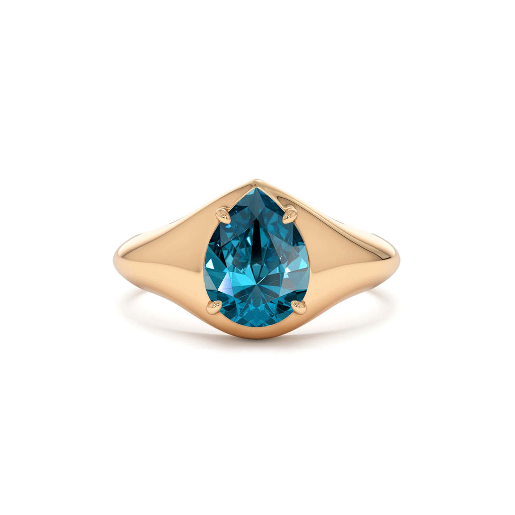 Pear Shaped London Blue Topaz Statement Ring in 14K Gold — view 5