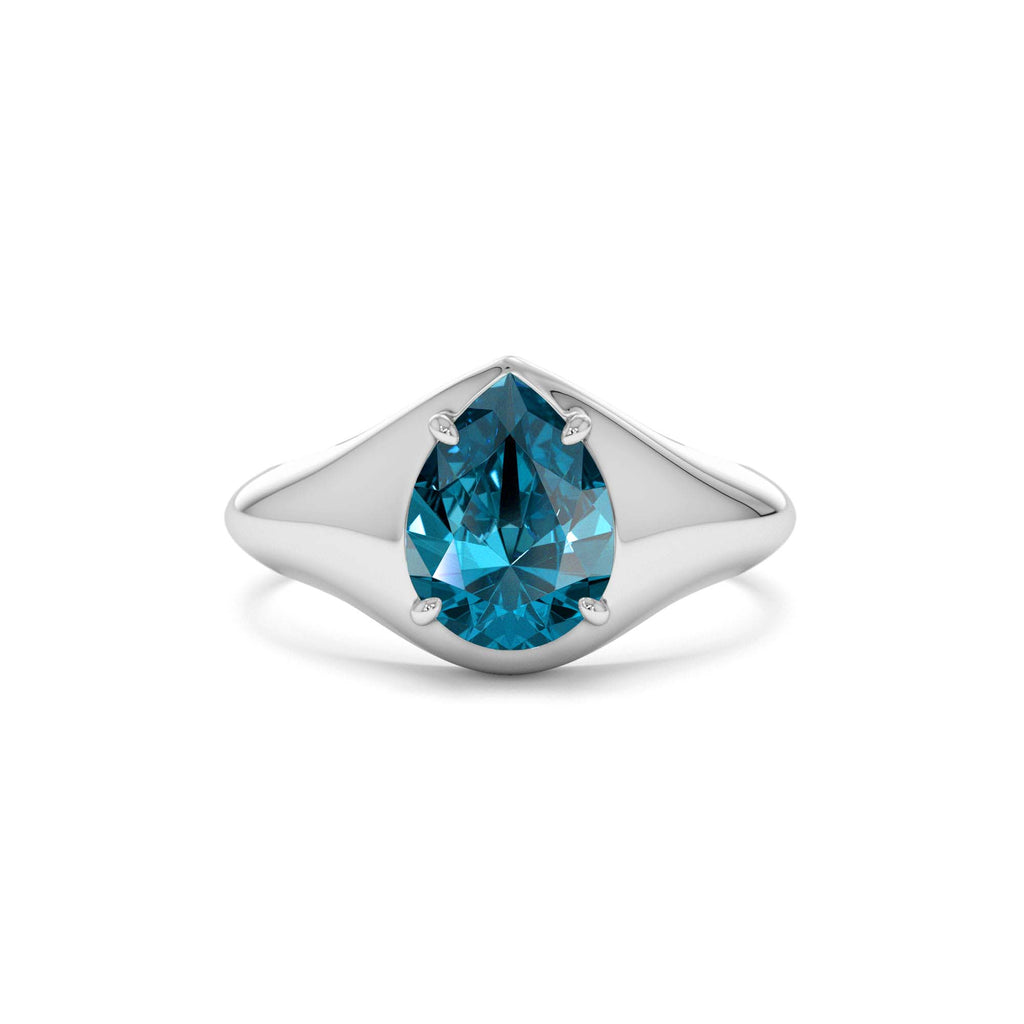 Pear Shaped London Blue Topaz Statement Ring in 14K Gold — view 4