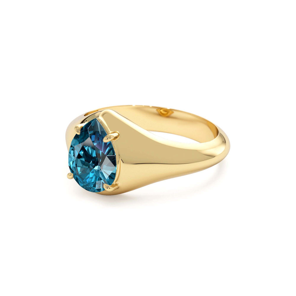Pear Shaped London Blue Topaz Statement Ring in 14K Gold — view 2