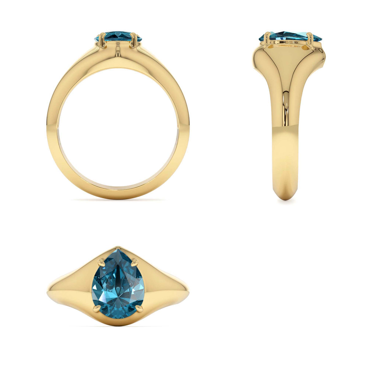 Pear Shaped London Blue Topaz Statement Ring in 14K Gold — view 3