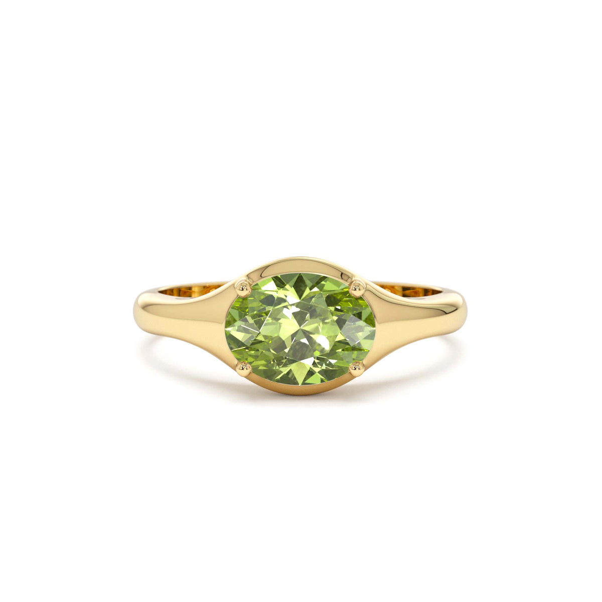 Oval Shape Prong Setting Peridot Ring in 14K Gold — view 1