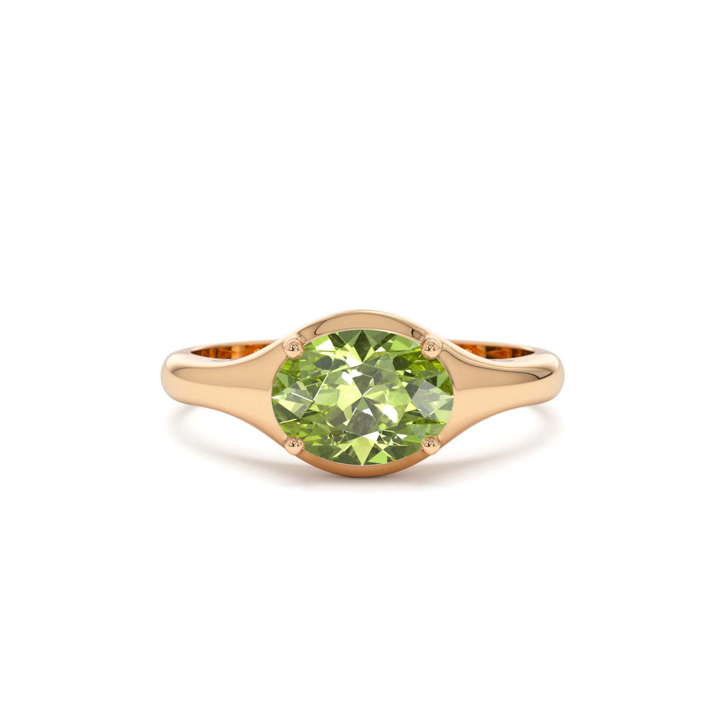 Oval Shape Prong Setting Peridot Ring in 14K Gold — view 5