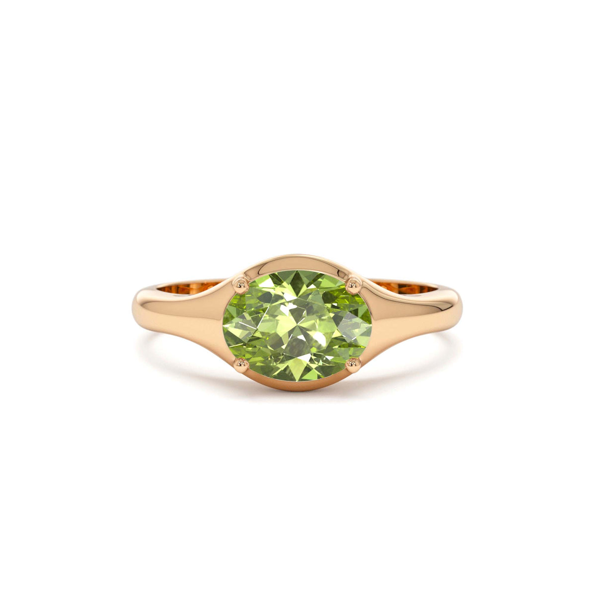 Oval Shape Prong Setting Peridot Ring in 14K Gold — view 5