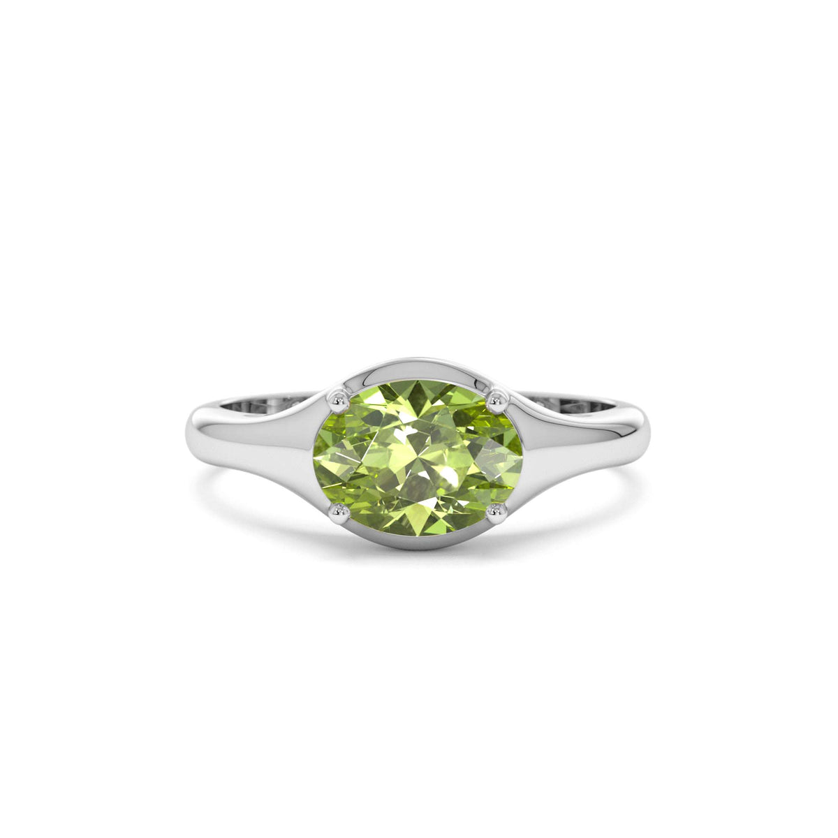 Oval Shape Prong Setting Peridot Ring in 14K Gold — view 4