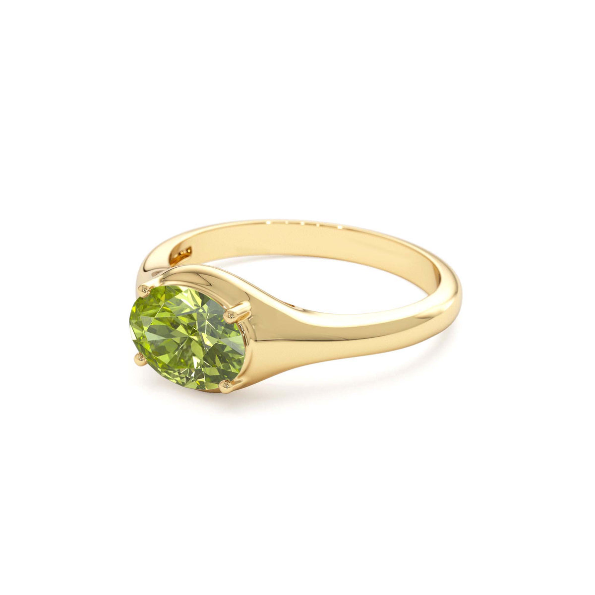 Oval Shape Prong Setting Peridot Ring in 14K Gold — view 2