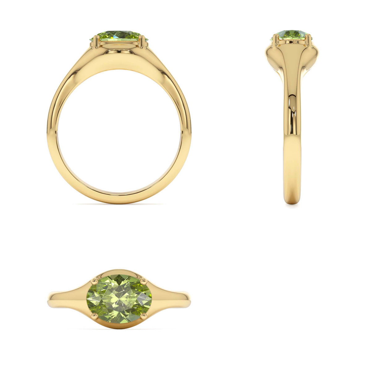 Oval Shape Prong Setting Peridot Ring in 14K Gold — view 3