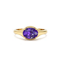 Oval Shape Prong Setting Amethyst Ring in 14K Gold — view 1