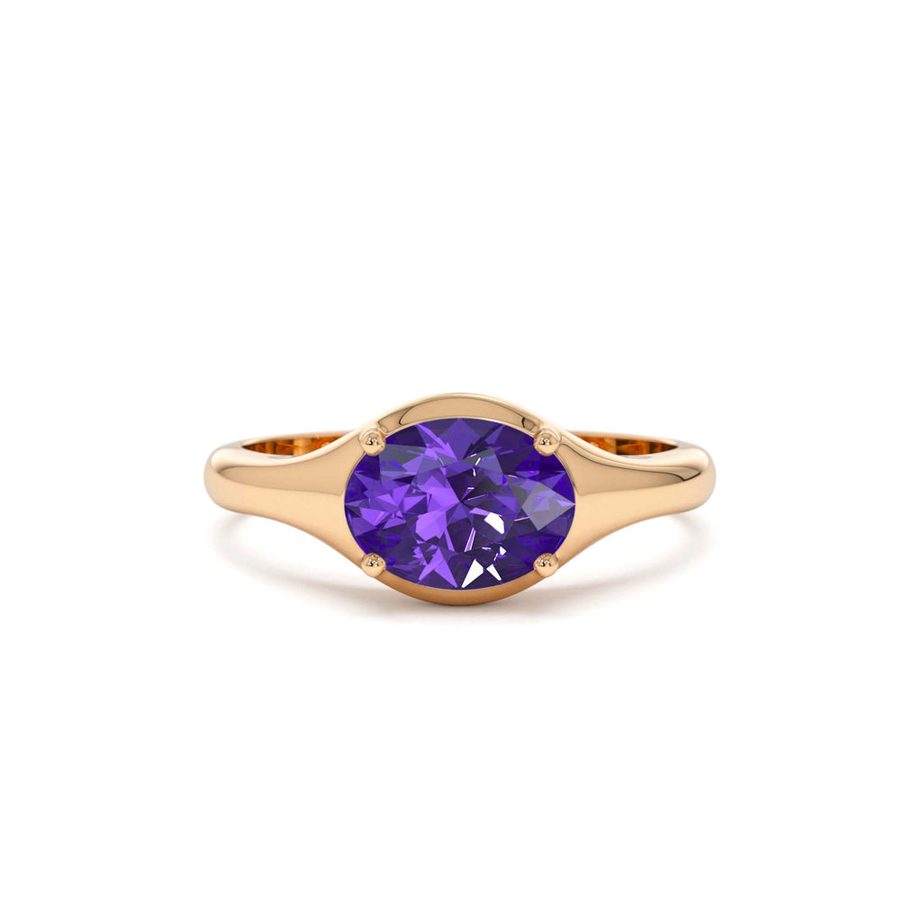 Oval Shape Prong Setting Amethyst Ring in 14K Gold — view 5