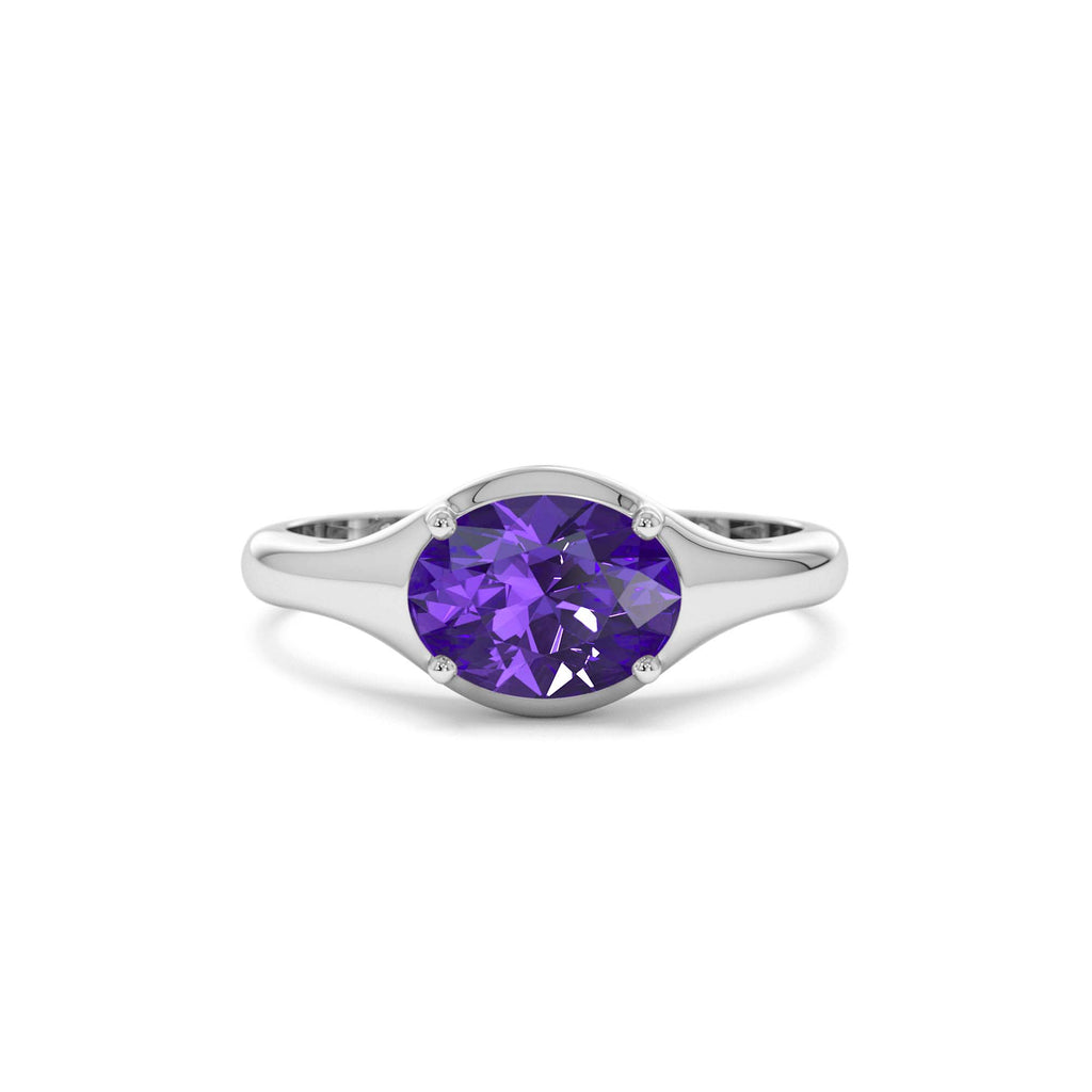 Oval Shape Prong Setting Amethyst Ring in 14K Gold — view 4