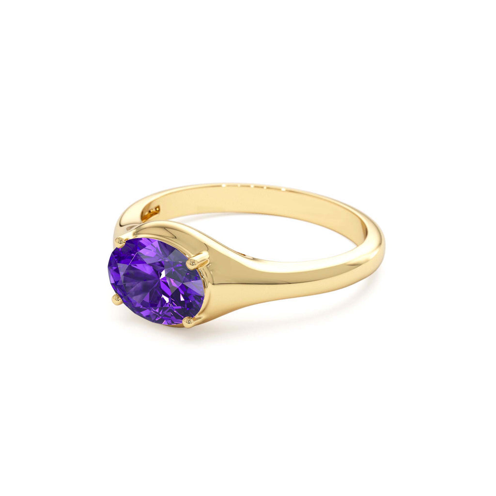 Oval Shape Prong Setting Amethyst Ring in 14K Gold — view 2