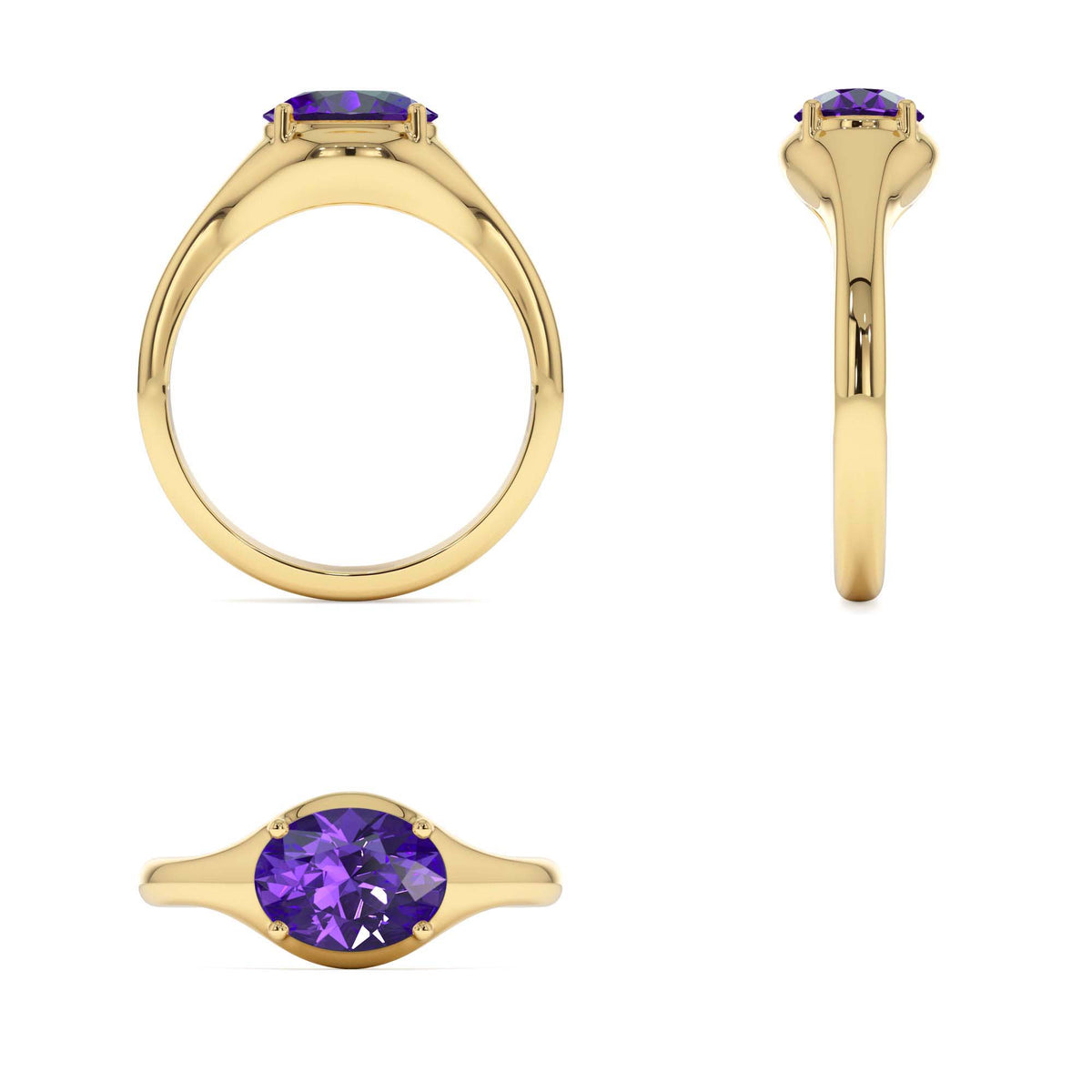 Oval Shape Prong Setting Amethyst Ring in 14K Gold — view 3