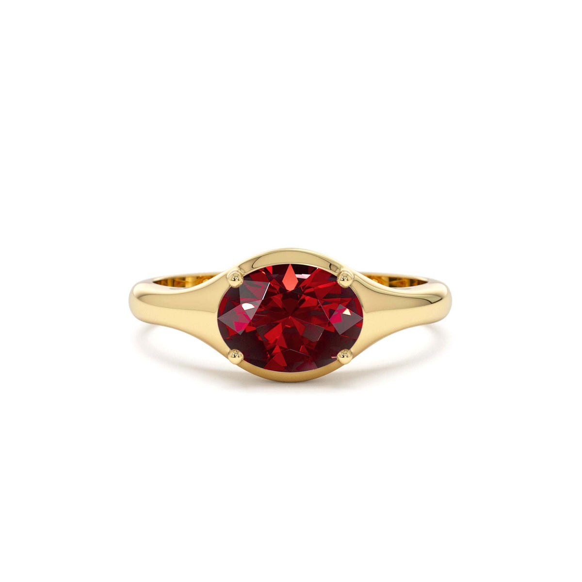 Oval Shape Prong Setting Garnet Ring in 14K Gold — view 1