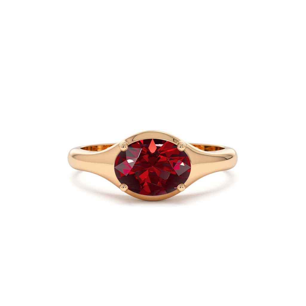 Oval Shape Prong Setting Garnet Ring in 14K Gold — view 5