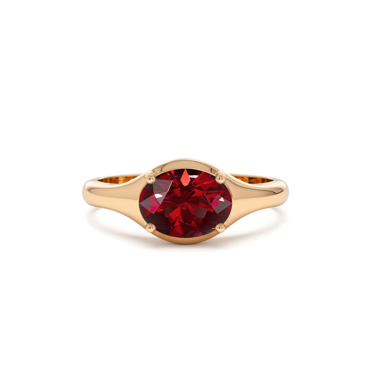 Oval Shape Prong Setting Garnet Ring in 14K Gold — view 5