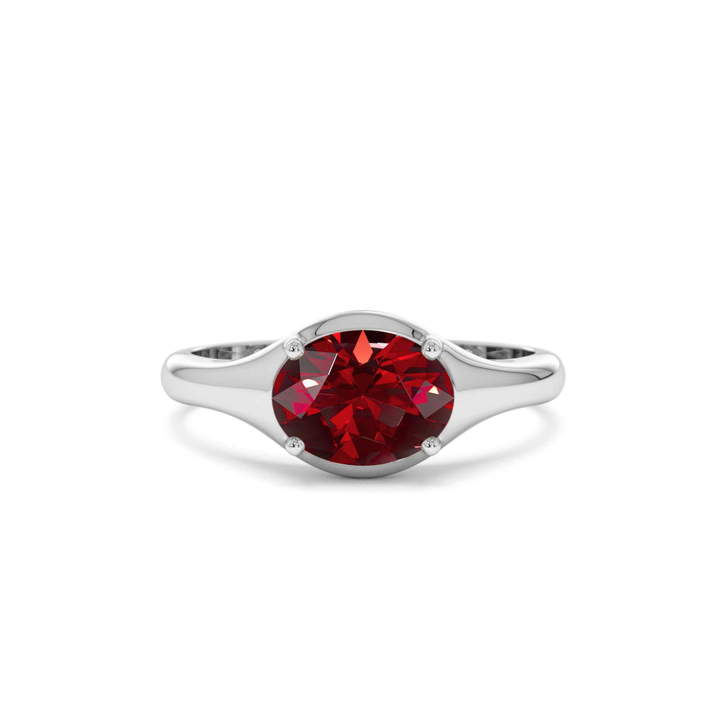 Oval Shape Prong Setting Garnet Ring in 14K Gold — view 4