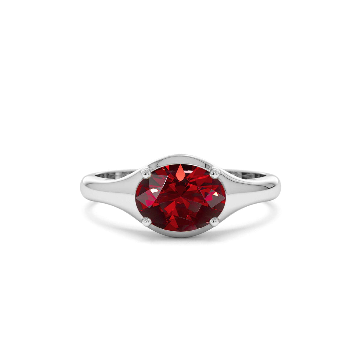 Oval Shape Prong Setting Garnet Ring in 14K Gold — view 4
