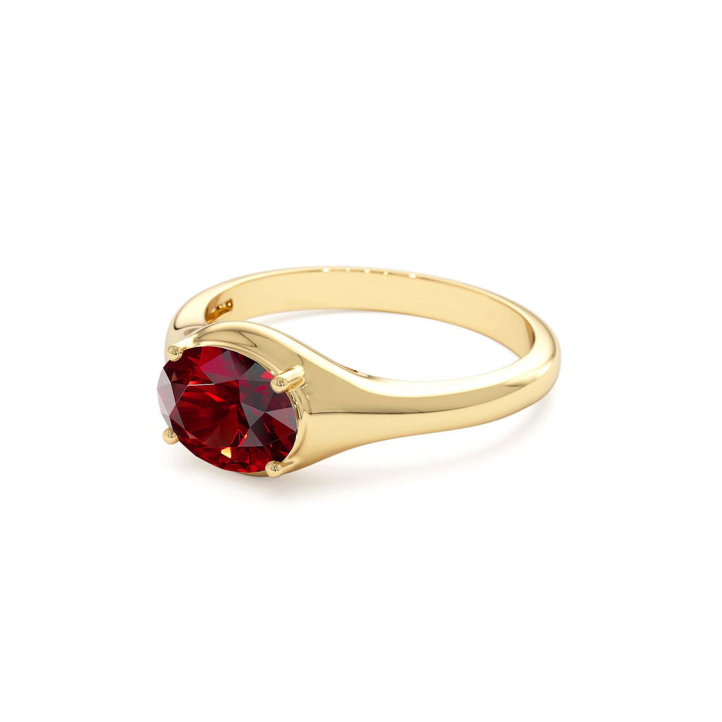 Oval Shape Prong Setting Garnet Ring in 14K Gold — view 2