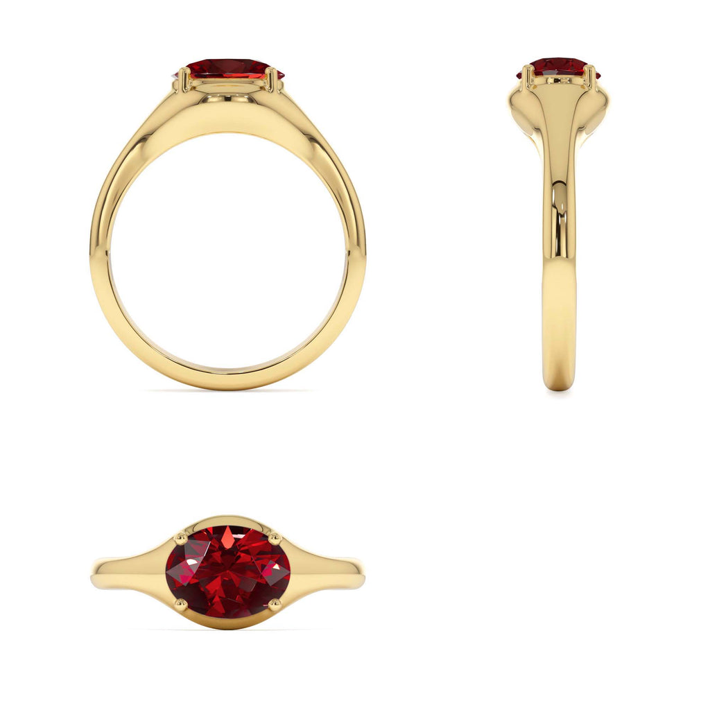 Oval Shape Prong Setting Garnet Ring in 14K Gold — view 3