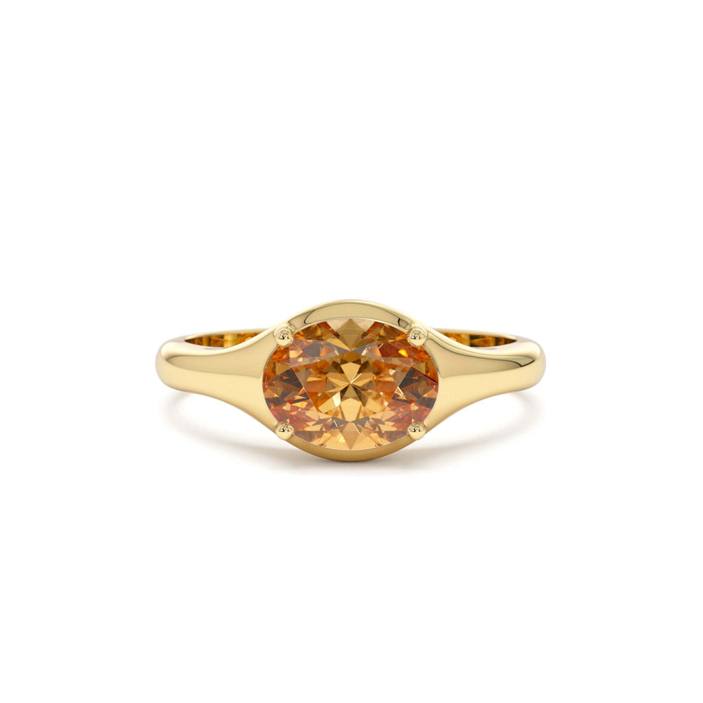Oval Shape Prong Setting Citrine Ring in 14K Gold — view 1